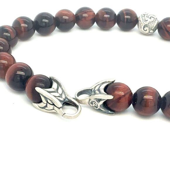 David Yurman Tiger Eye Carved Ball Bracelet 8" 8 mm Sterling Silver Estate DY565 - Picture 6 of 7